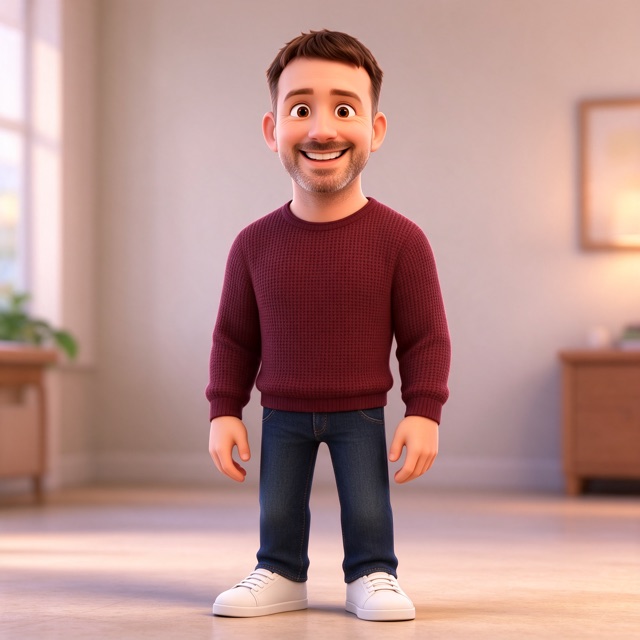 Figur mit bordeauxrotem Pullover